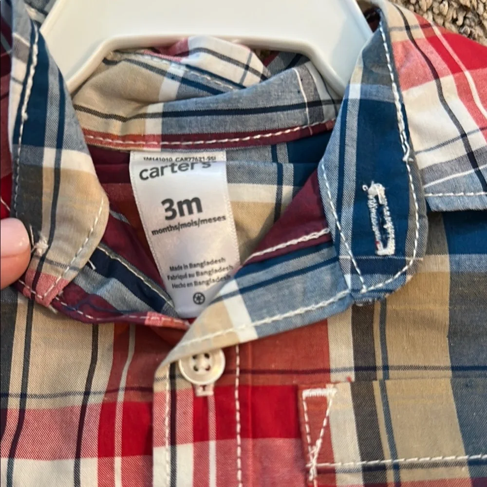 Carter's Red and Blue Button Down Shirt Plaid Design Top Only